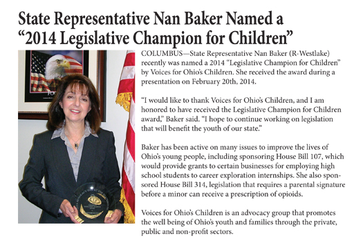 Nan Baker Named 2014 Legislative Champion for Children
